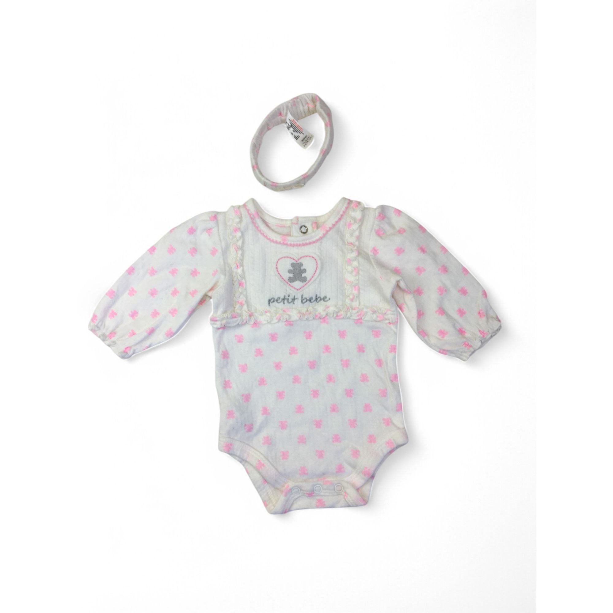 1-3M Cream & Pink Heart Soft Cotton Bodysuit & Headband - Woolworths