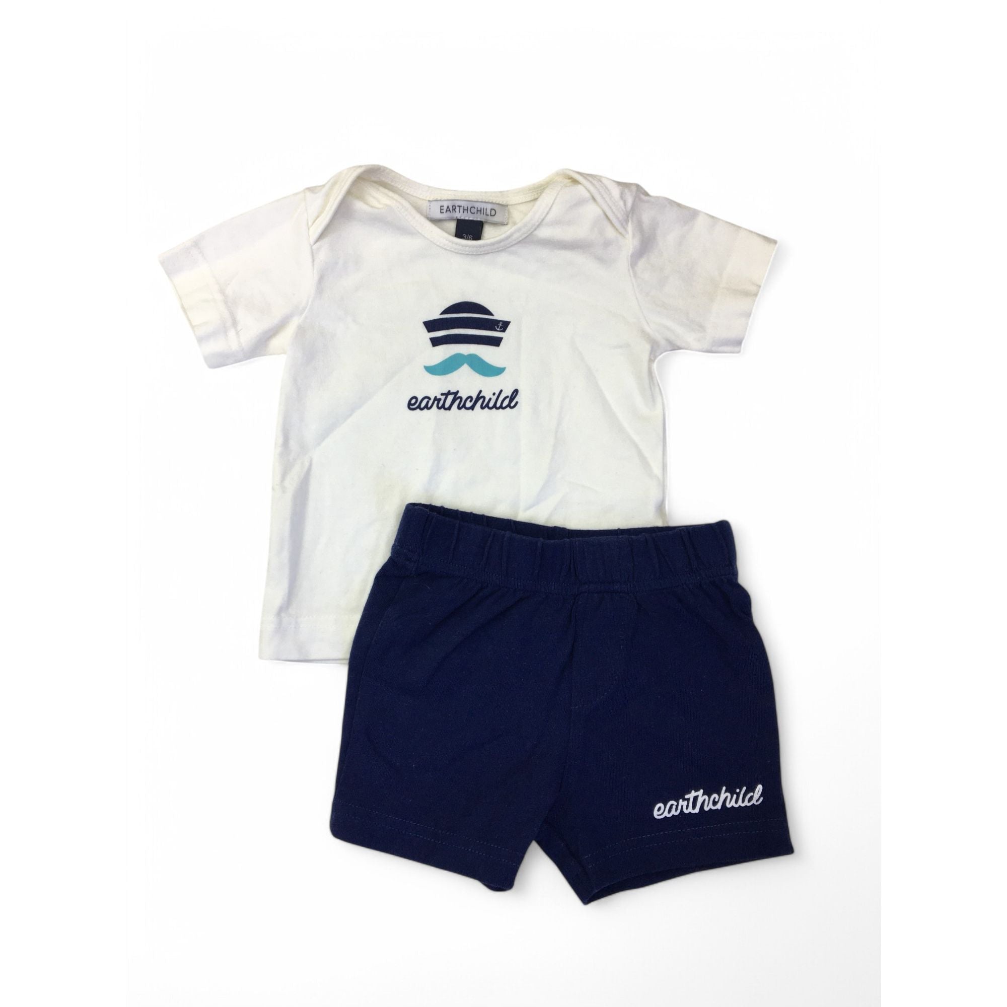 3-6M Navy Shorts & White Boat T Shirt - Earthchild
