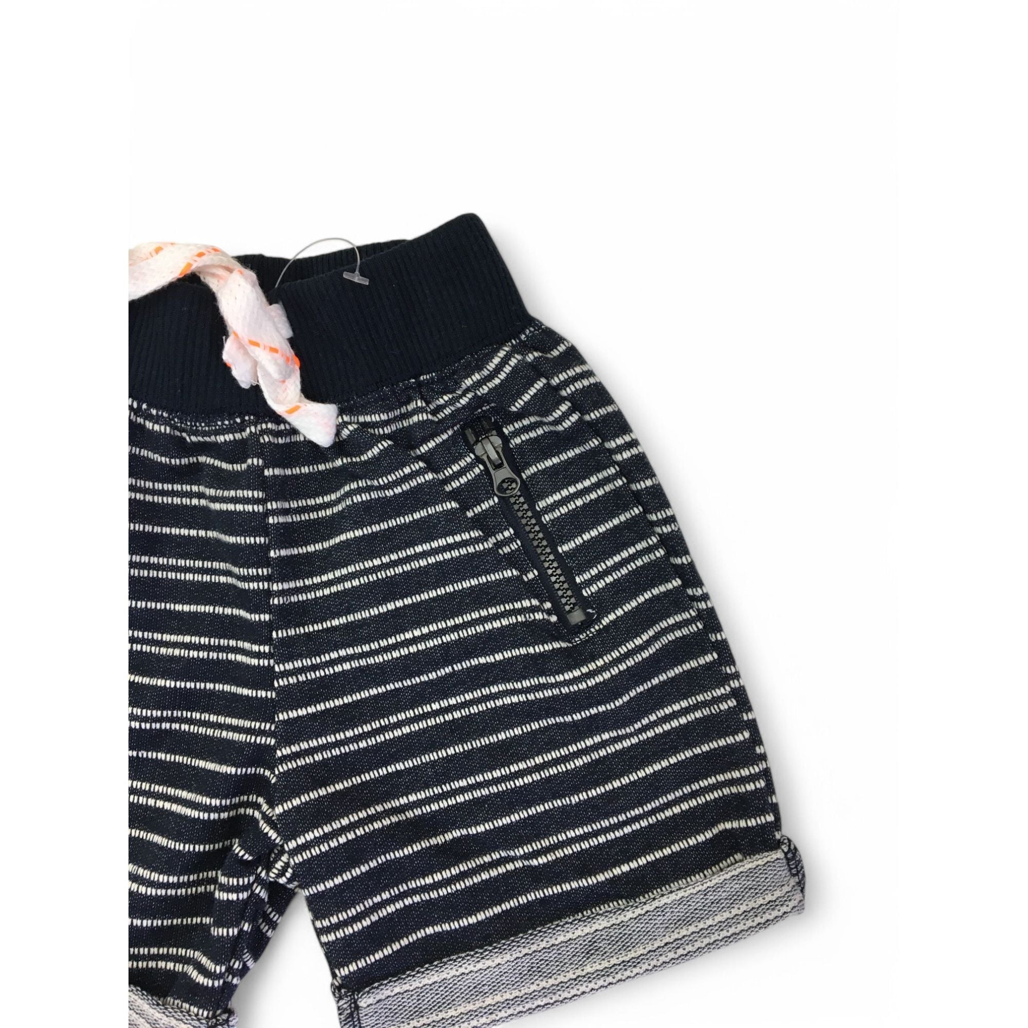 3-6M Navy Blue & White Stripe Cotton Soft Shorts - Ackermans