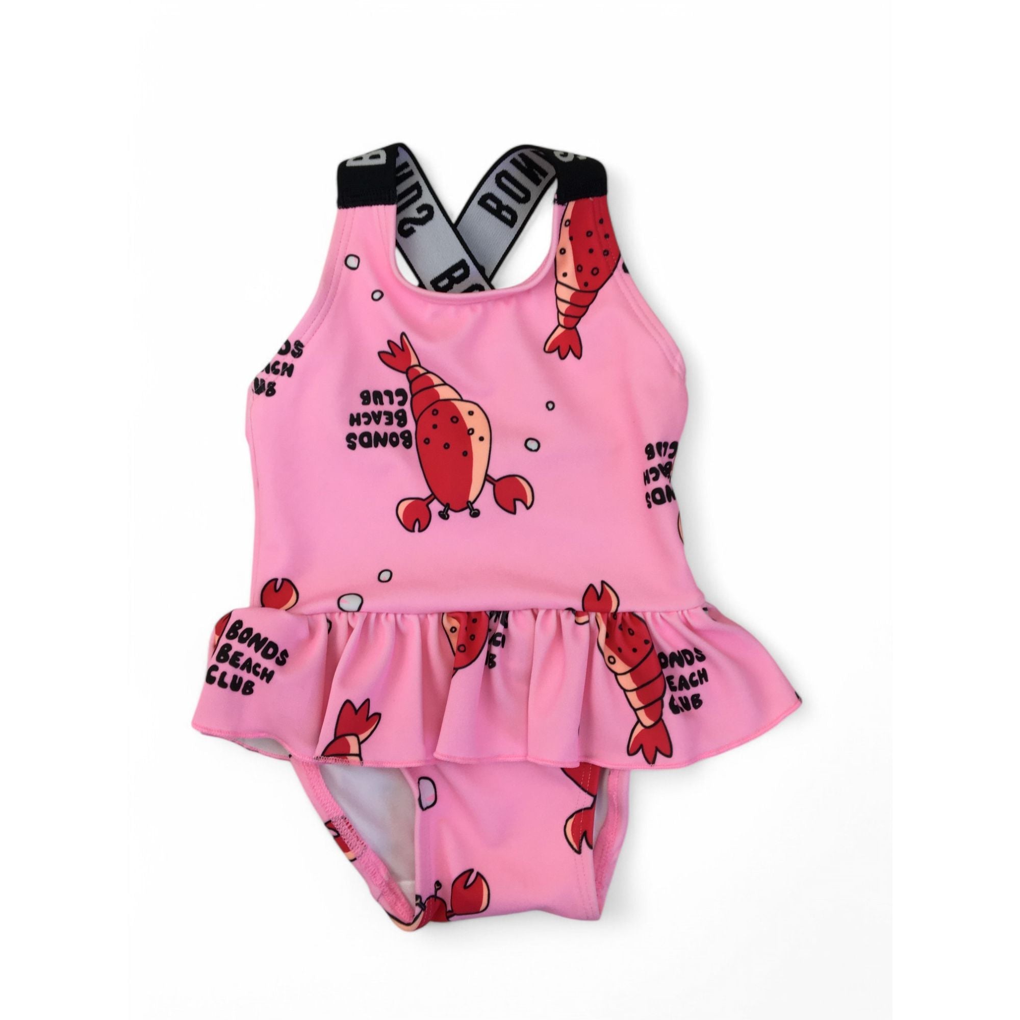 0-3M Pink & Red Lobster Print Peplum Swimsuit - BONDS