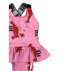 0-3M Pink & Red Lobster Print Peplum Swimsuit - BONDS