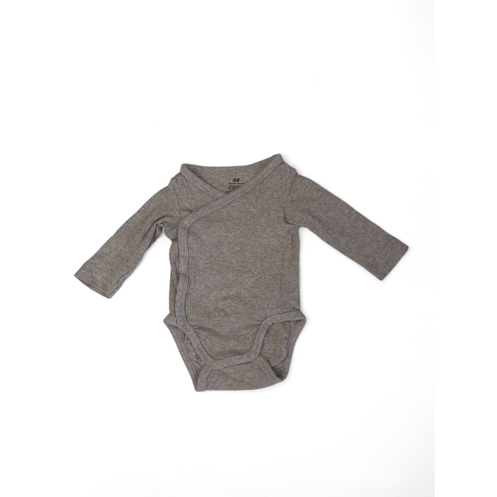 UK 1-2M Stone Melange Ribbed Organic Cotton Bodysuit - H&M