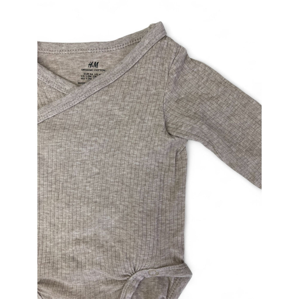 UK 1-2M Stone Melange Ribbed Organic Cotton Bodysuit - H&M