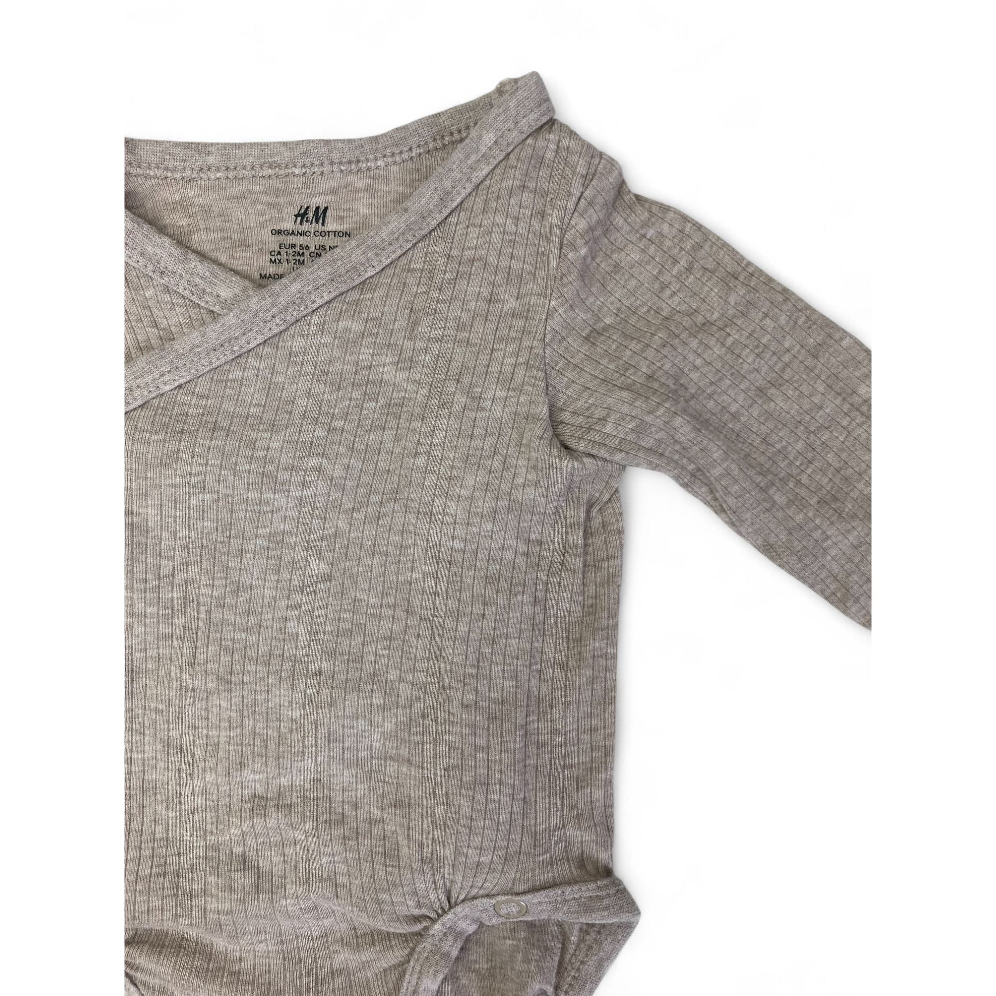 UK 1-2M Stone Melange Ribbed Organic Cotton Bodysuit - H&M