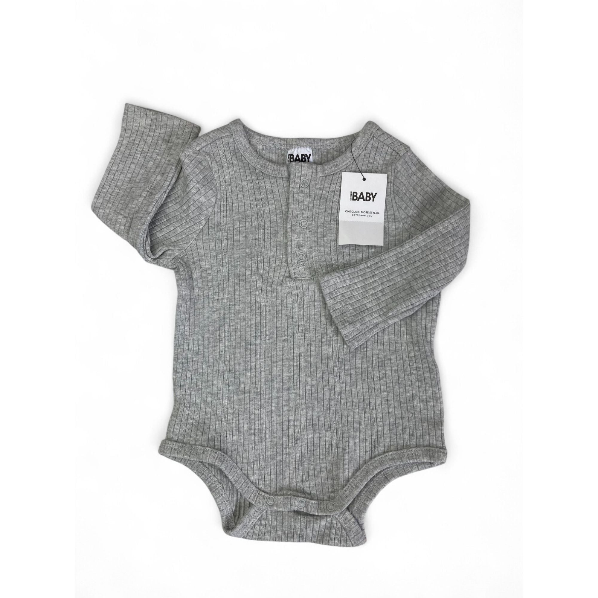 3-6M Grey Button Bubbysuit Bodysuit - Cotton On