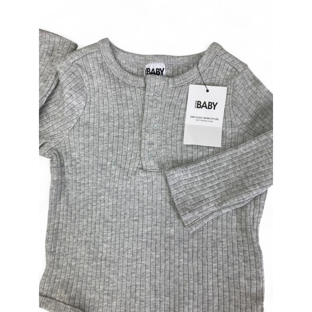 3-6M Grey Button Bubbysuit Bodysuit - Cotton On