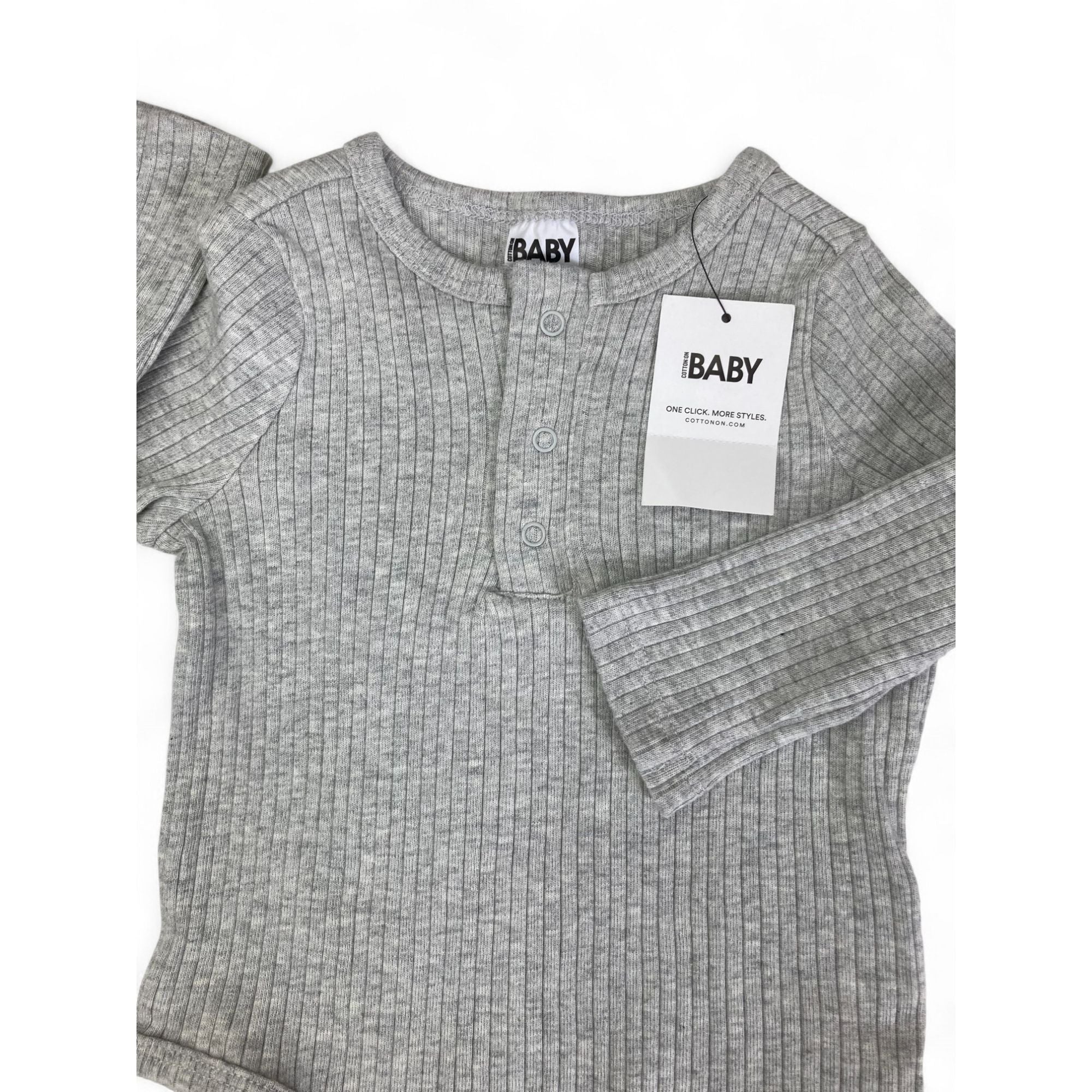 3-6M Grey Button Bubbysuit Bodysuit - Cotton On