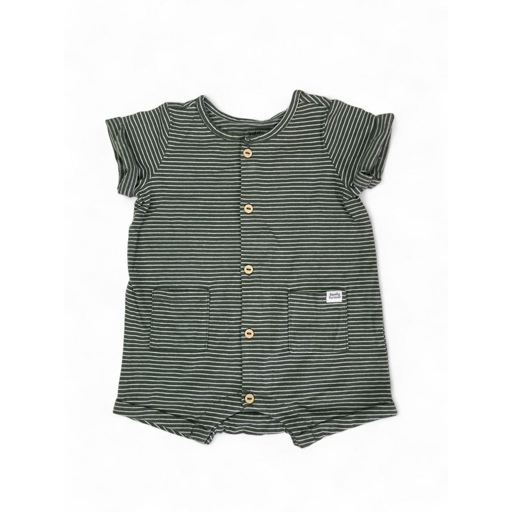 UK 1-2M Green & White Stripe Button Romper - H&M