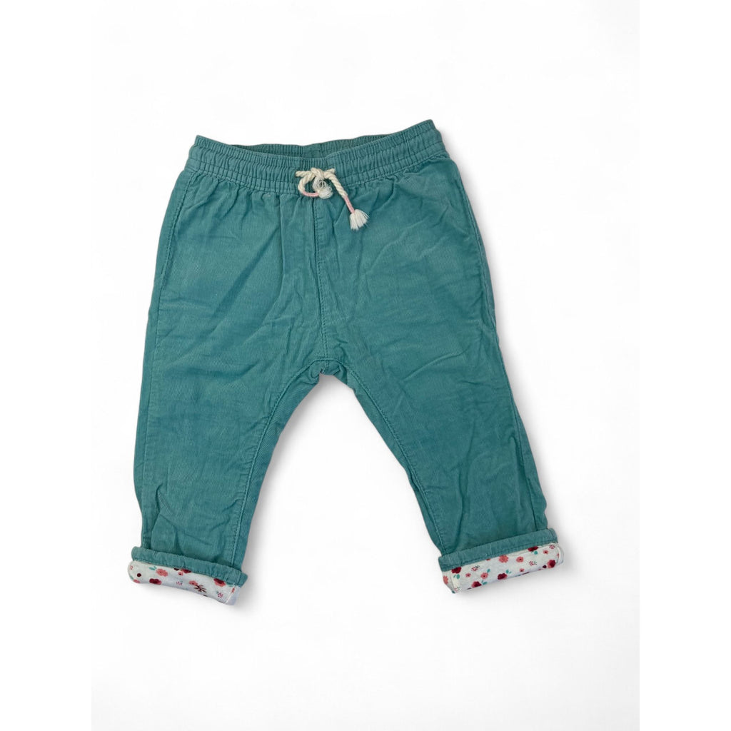 US 6-9M Teal Lined Corduroy Pull On Pants - H&M