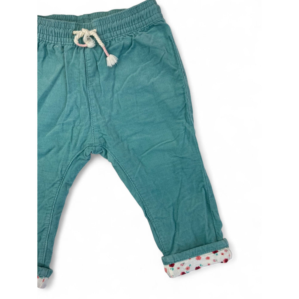 US 6-9M Teal Lined Corduroy Pull On Pants - H&M