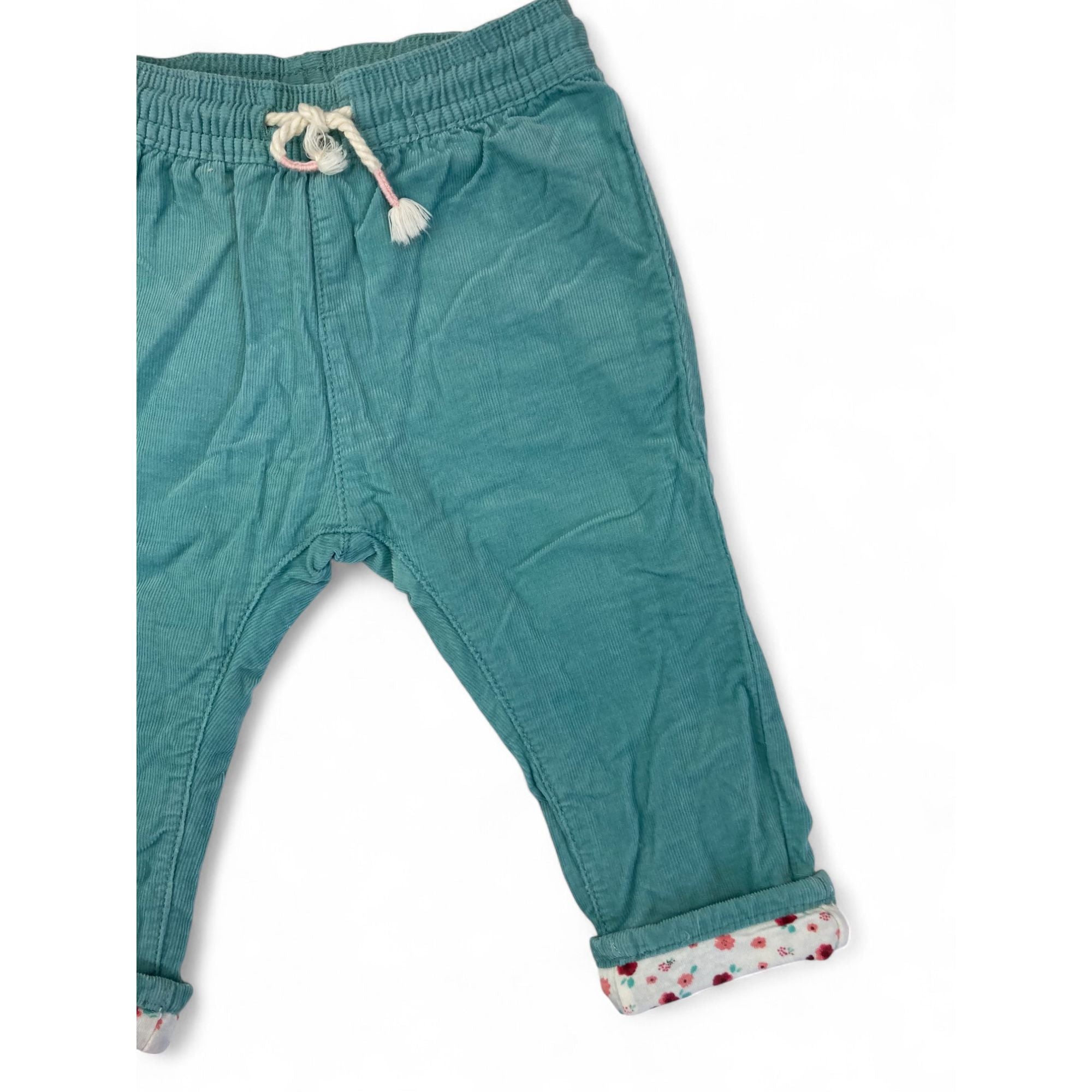 US 6-9M Teal Lined Corduroy Pull On Pants - H&M