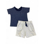 1-3M Navy Blue Stripe T Shirt & White Shorts - Woolworths