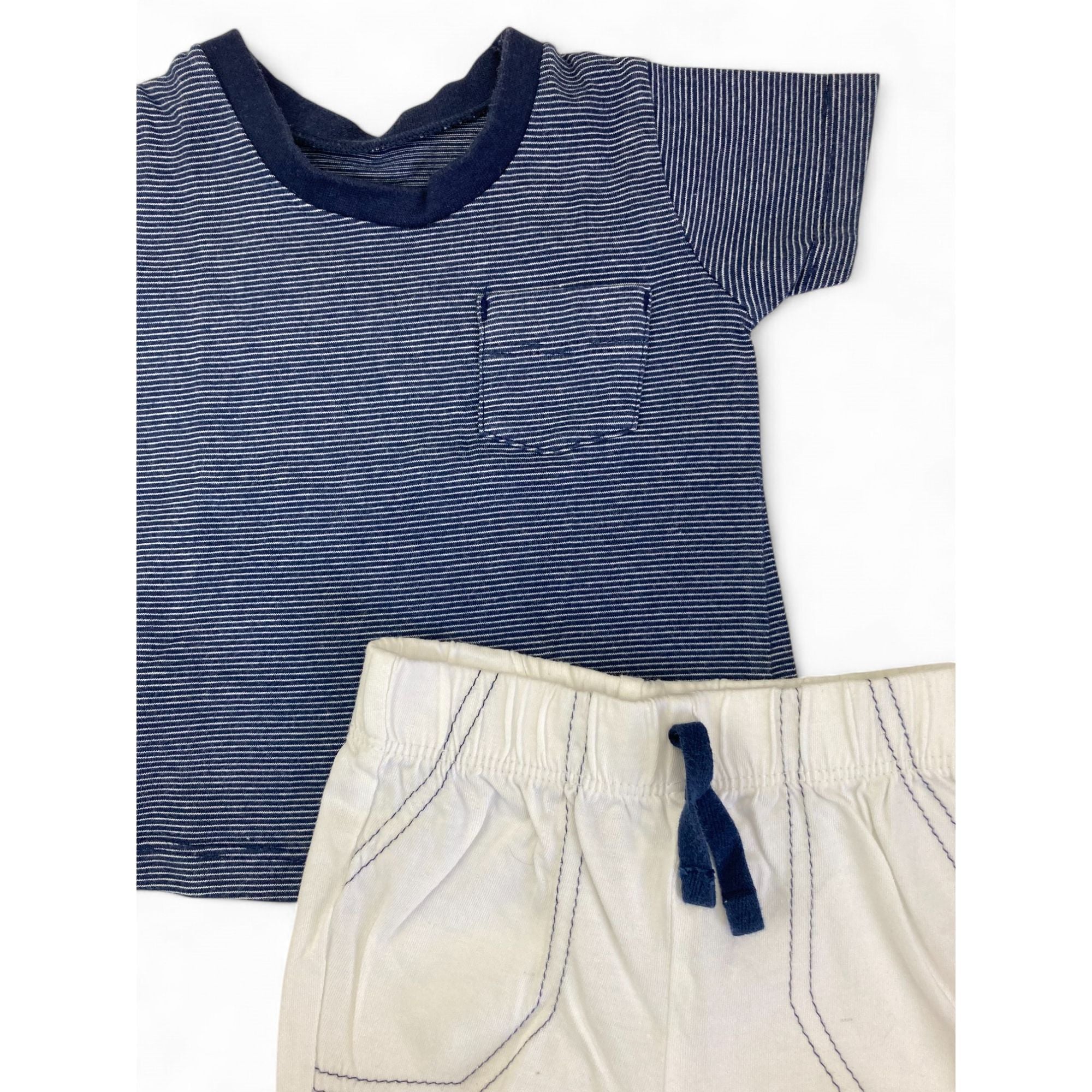 1-3M Navy Blue Stripe T Shirt & White Shorts - Woolworths
