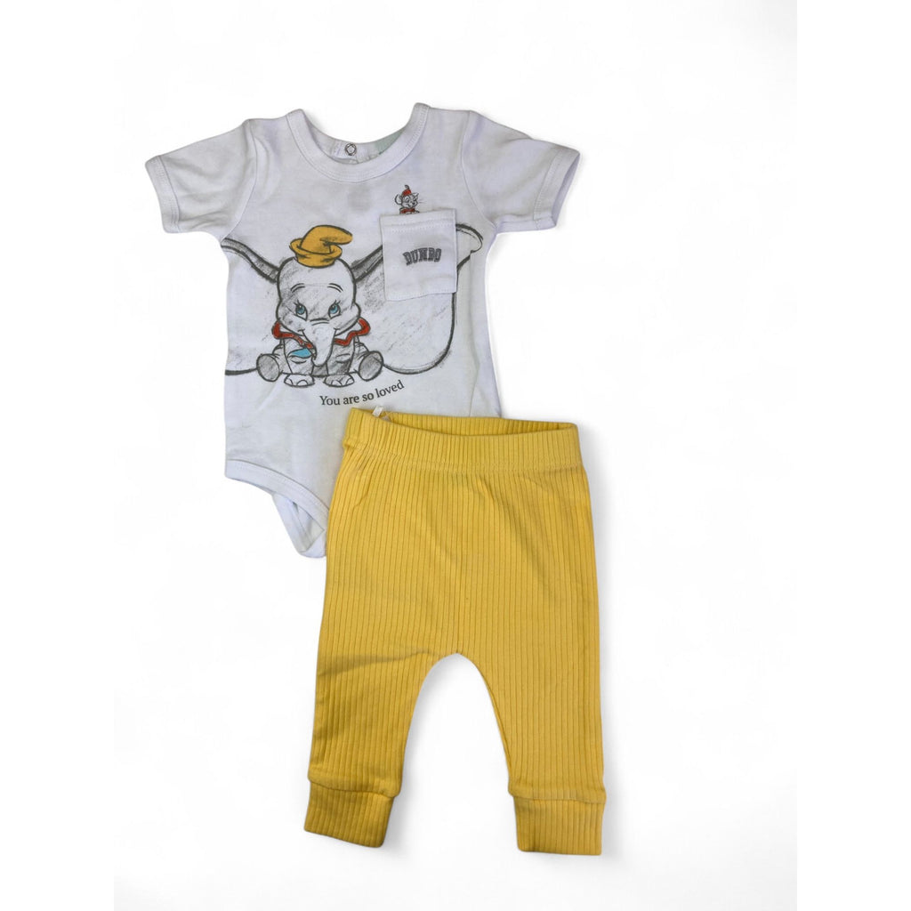 3-6M White & Yellow Dumbo Bodysuit & Leggings - Disney