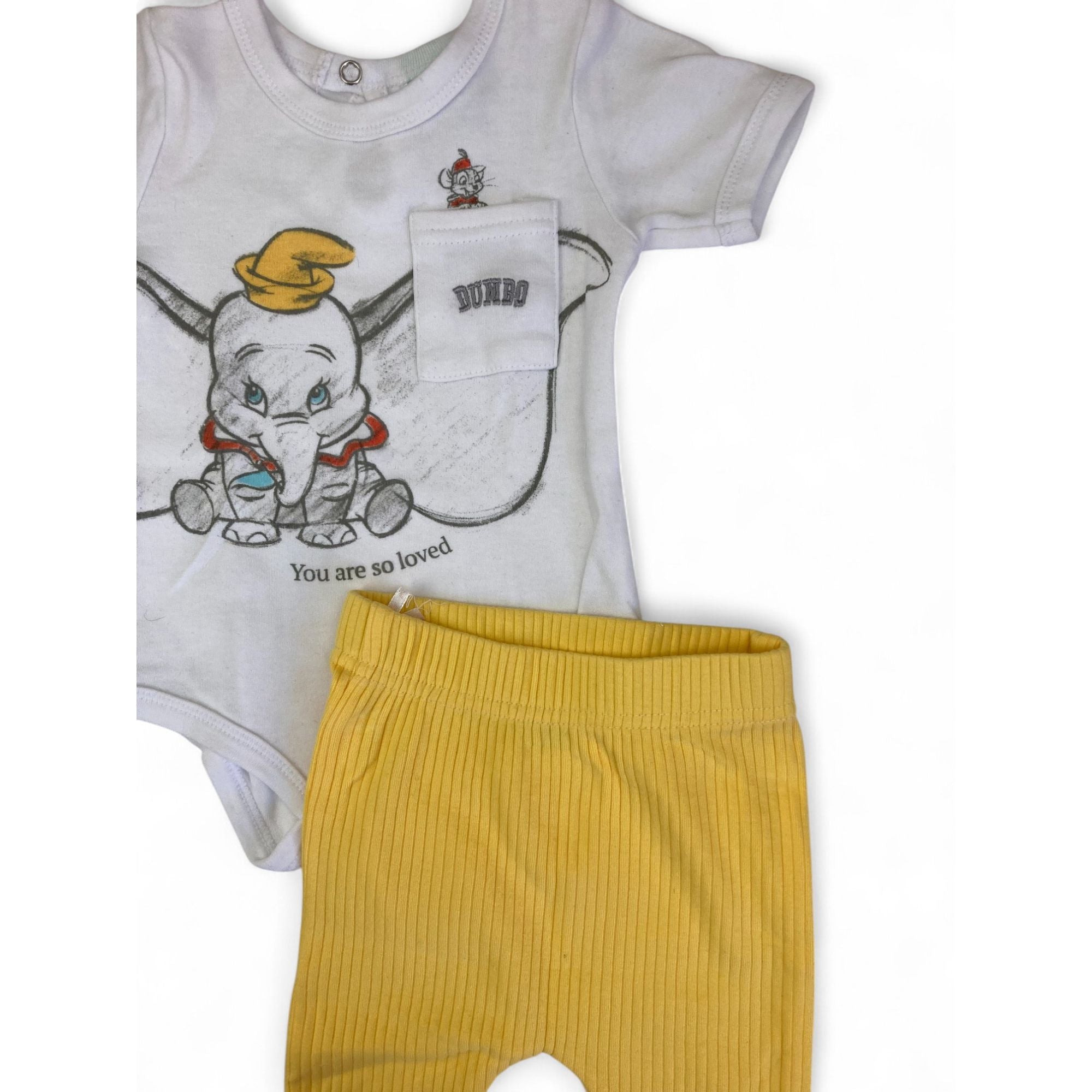 3-6M White & Yellow Dumbo Bodysuit & Leggings - Disney