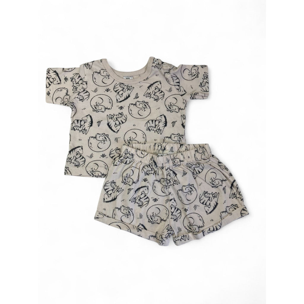 0-3M Cream & Grey Mama & Baby Animal Summer Sleep Set - Tiny Tots