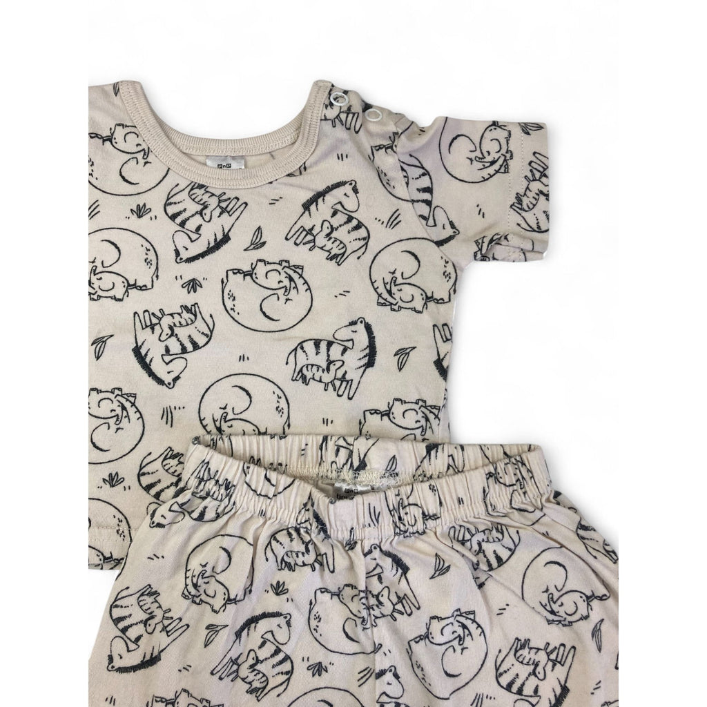 0-3M Cream & Grey Mama & Baby Animal Summer Sleep Set - Tiny Tots