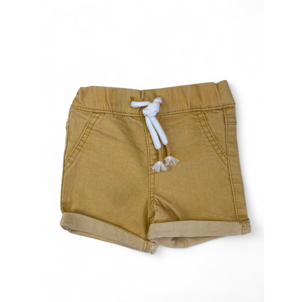 0-3M Yellow Denim Drawstring Shorts - Cuddlesome