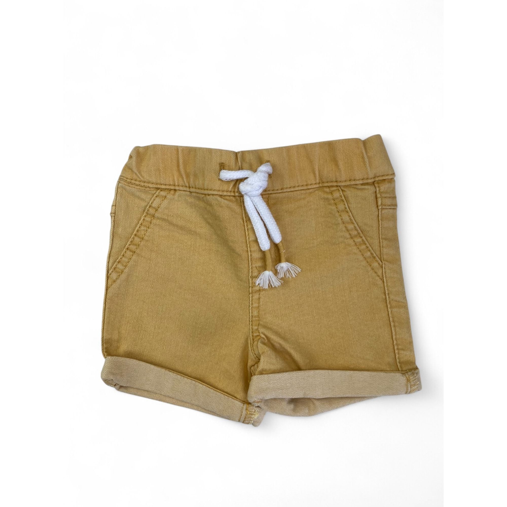 0-3M Yellow Denim Drawstring Shorts - Cuddlesome