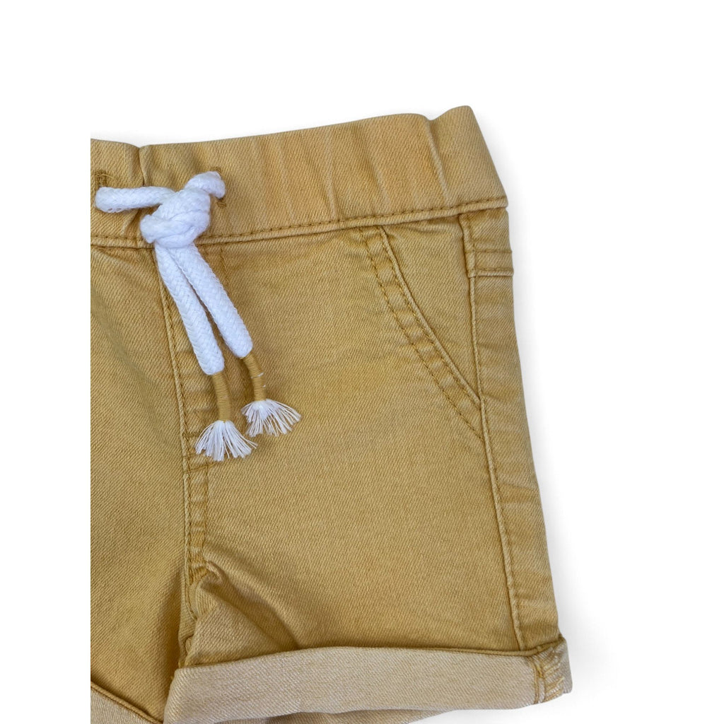 0-3M Yellow Denim Drawstring Shorts - Cuddlesome
