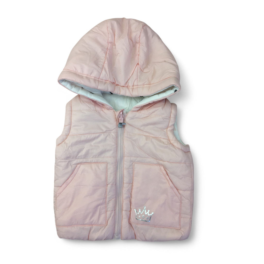1-3M Light Pink & White Heart Reversible Hooded Bodywarmer - Woolworths