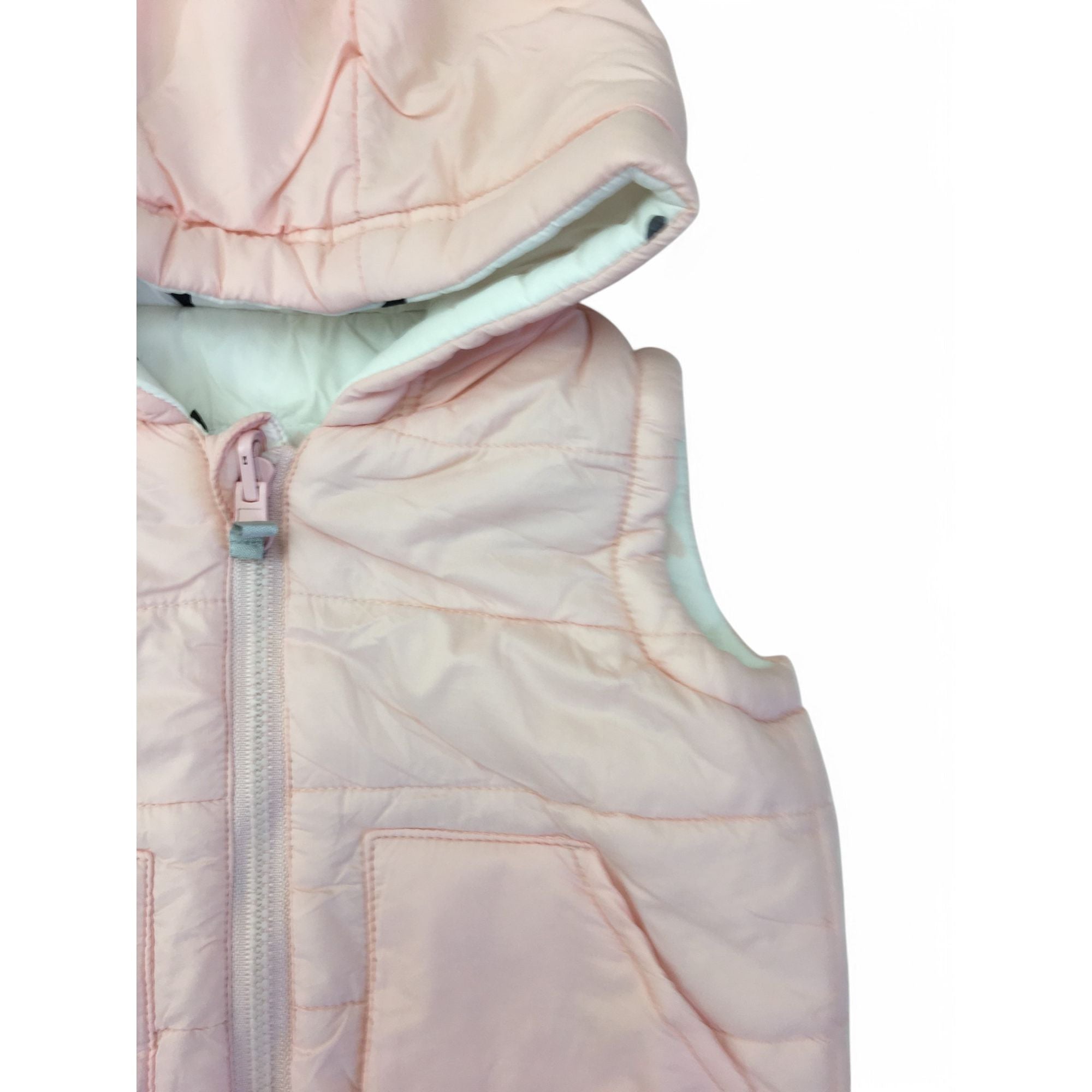 1-3M Light Pink & White Heart Reversible Hooded Bodywarmer - Woolworths