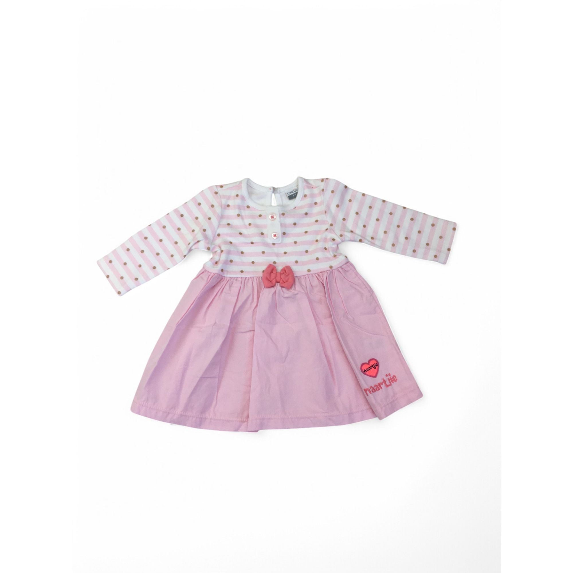 3-6M Pink Striped Bodice Long Sleeve Tunic Dress - Naartjie