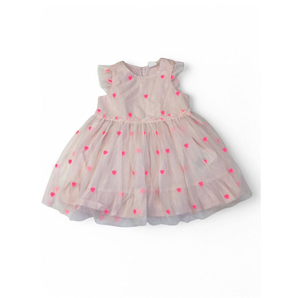 UK 9-12M Light Pink Heart Tulle Dress - H&M