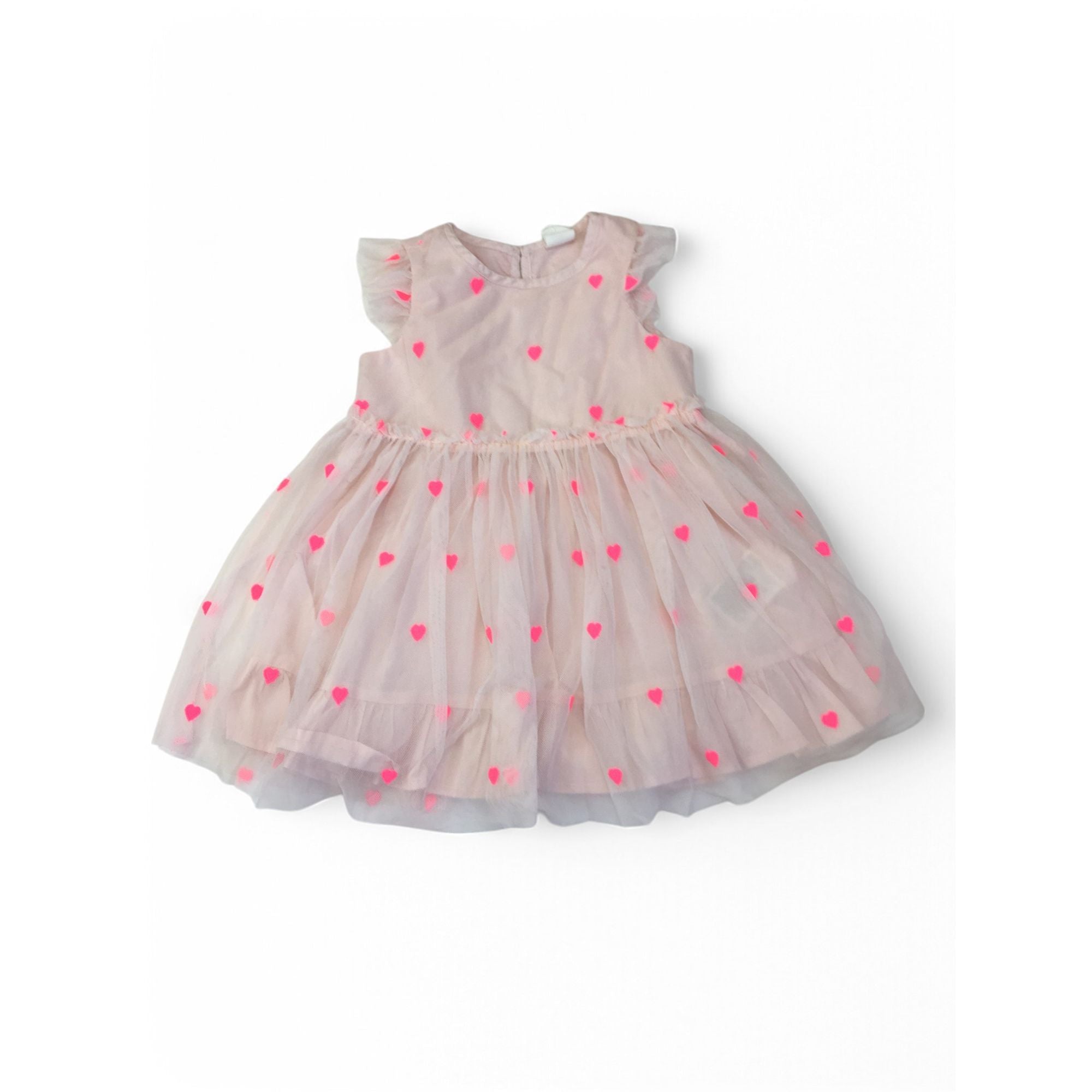 UK 9-12M Light Pink Heart Tulle Dress - H&M