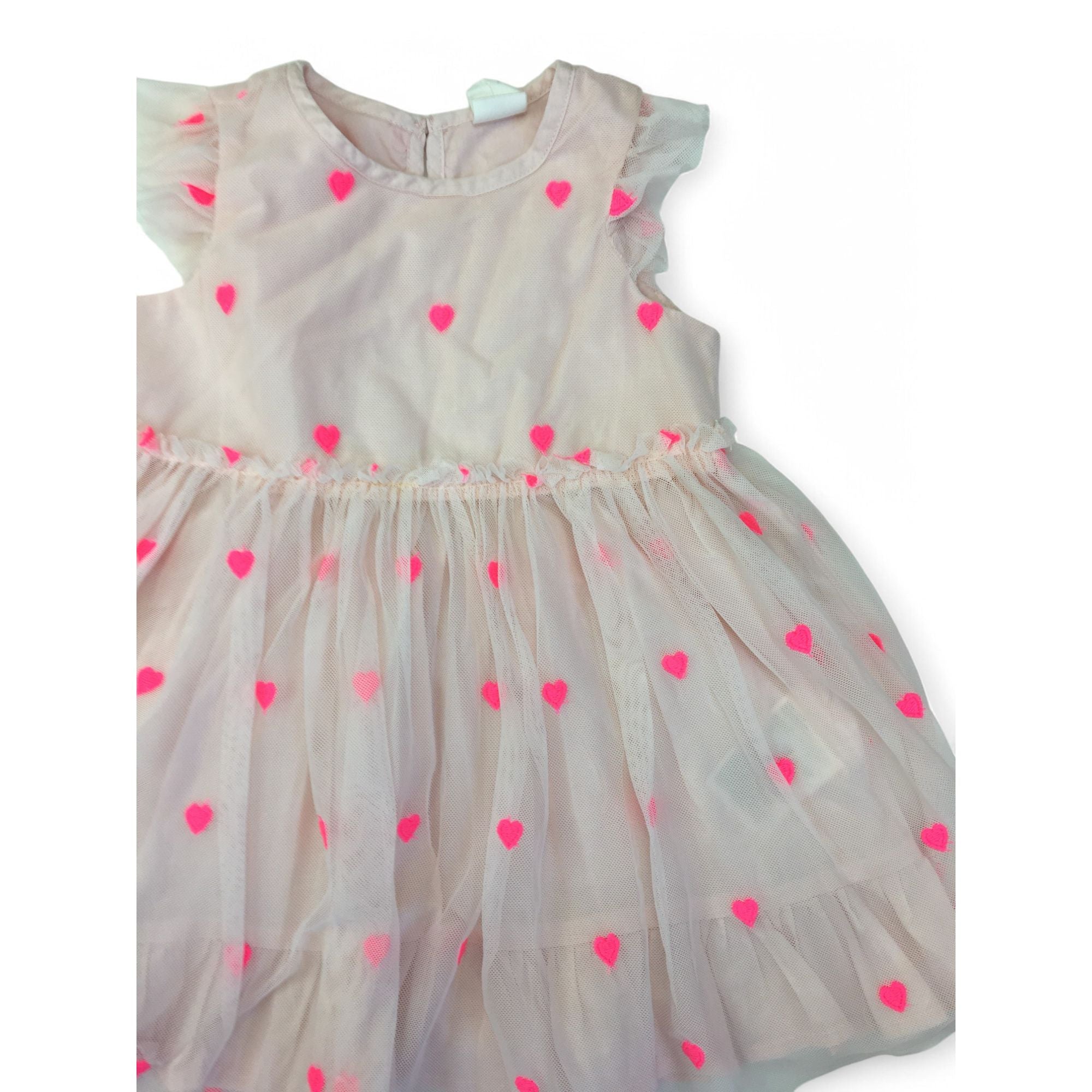 UK 9-12M Light Pink Heart Tulle Dress - H&M