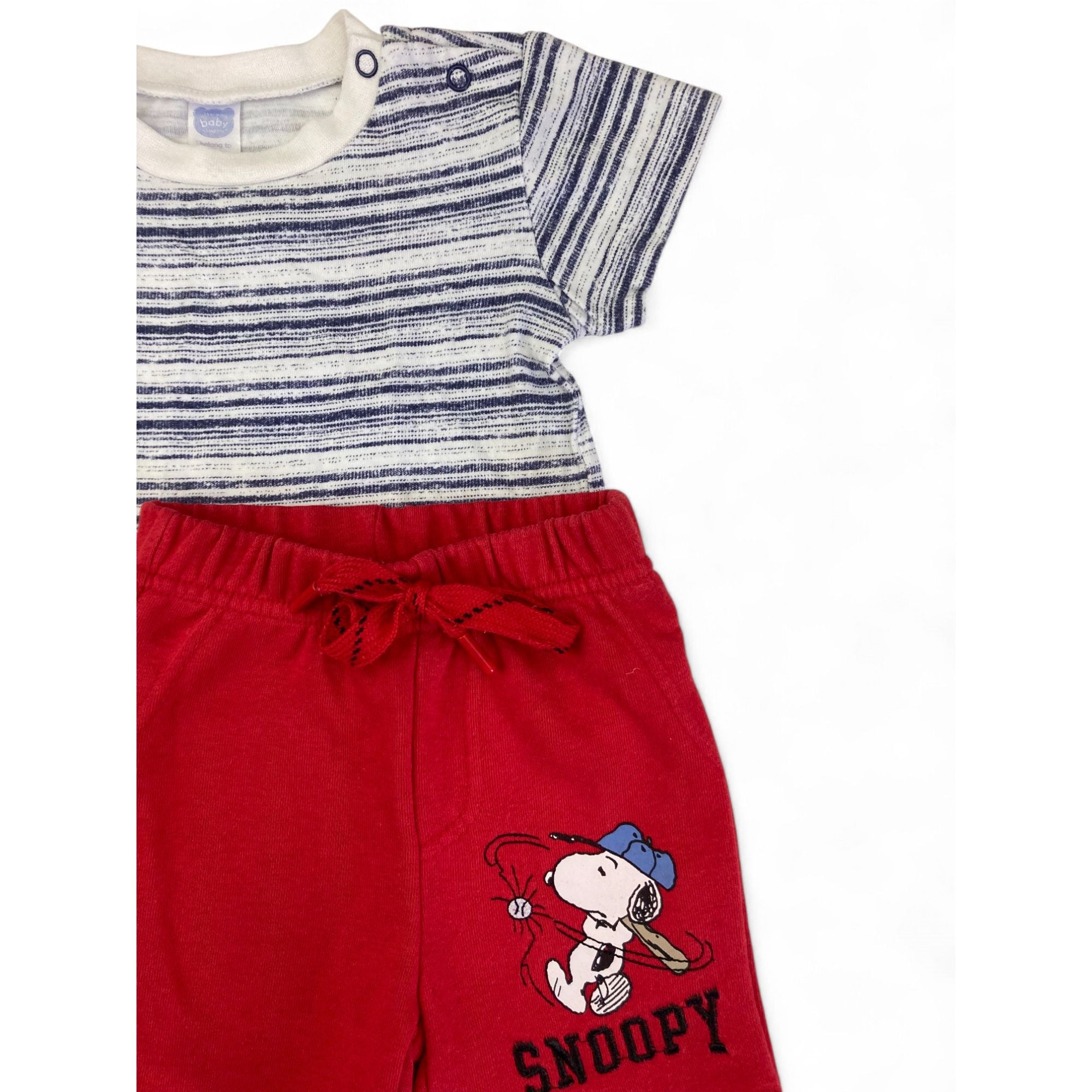 3-6M Blue Stripe T Shirt & Red Snoopy Shorts - Ackermans