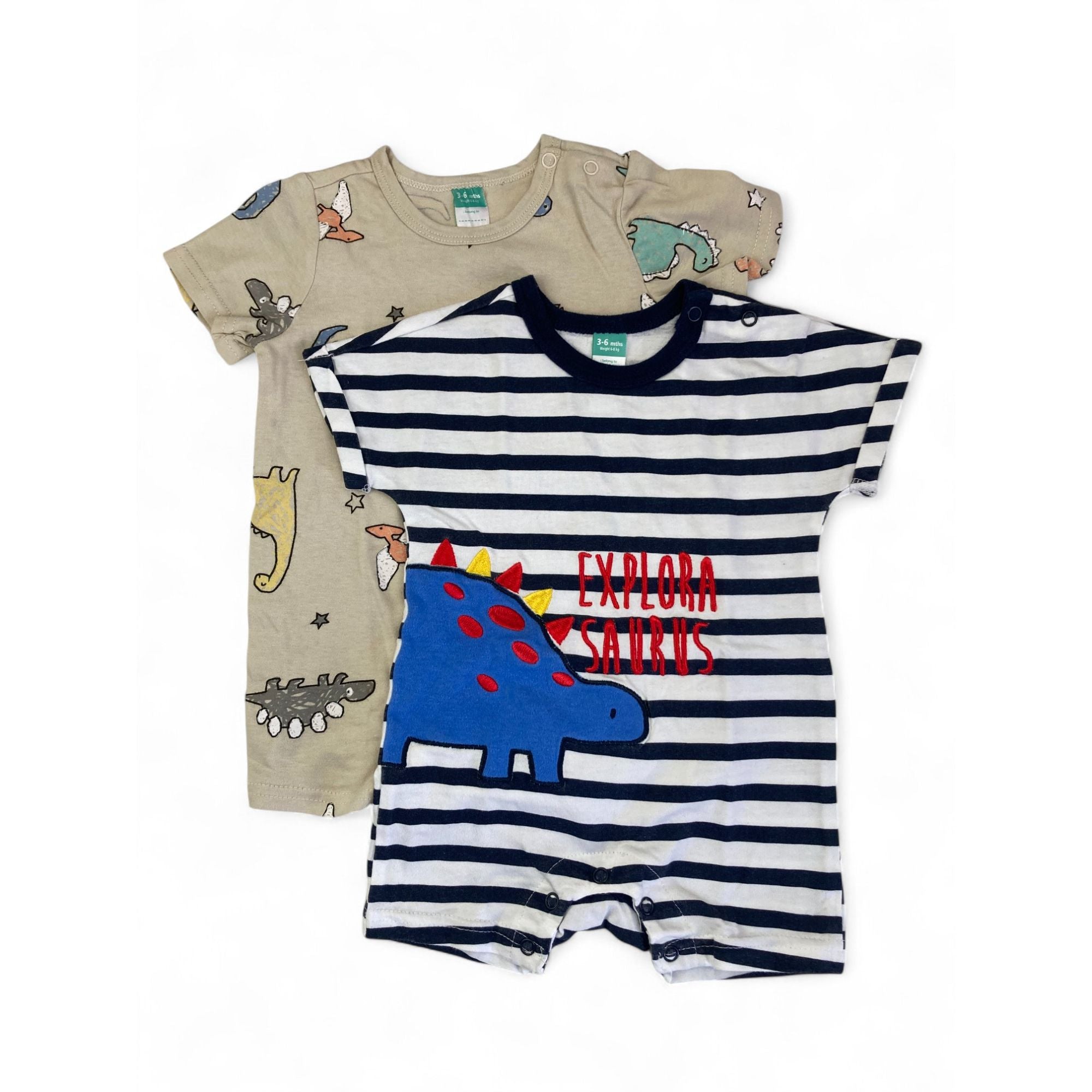 3-6M Stripe & Beige Dinosaur Romper - Ackermans