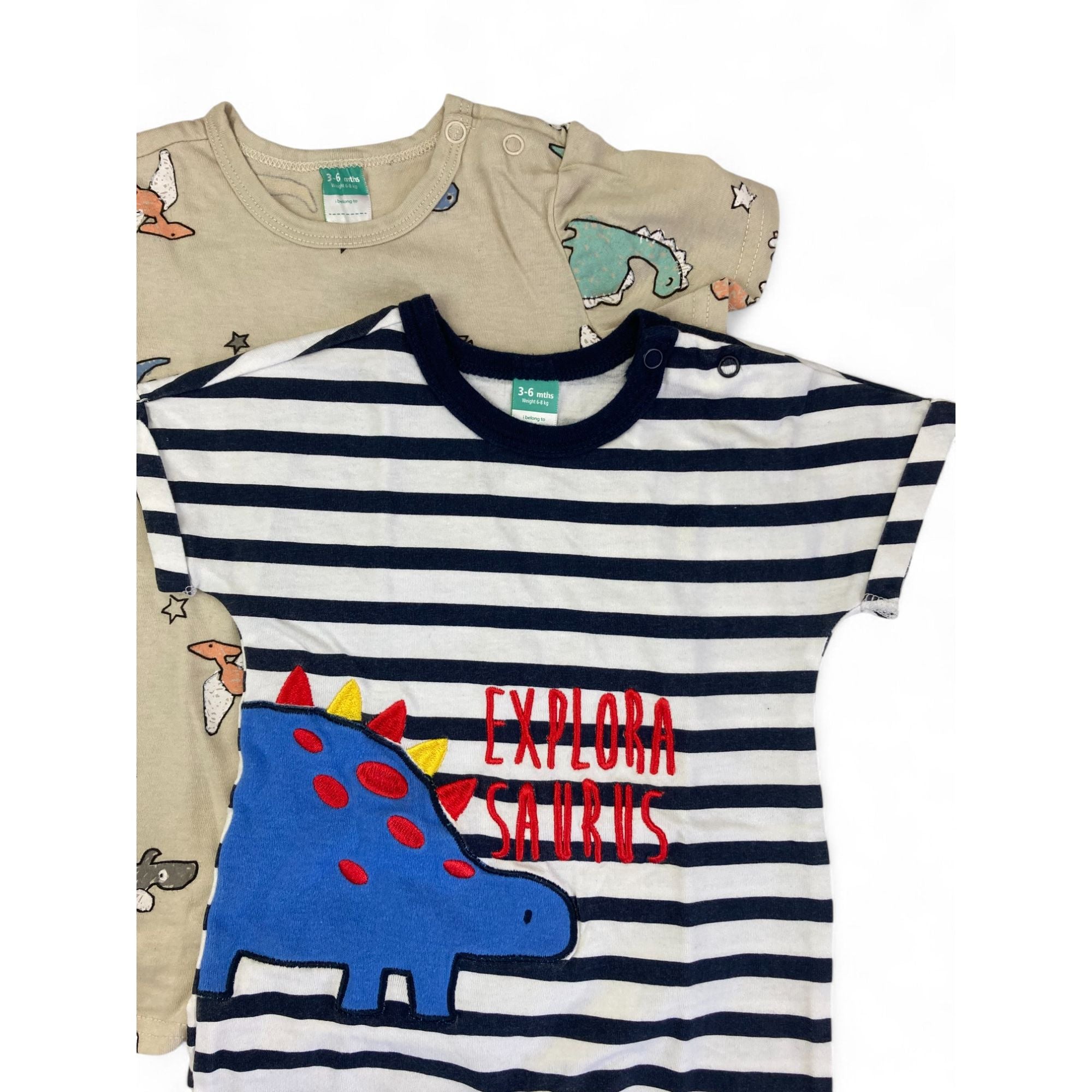 3-6M Stripe & Beige Dinosaur Romper - Ackermans