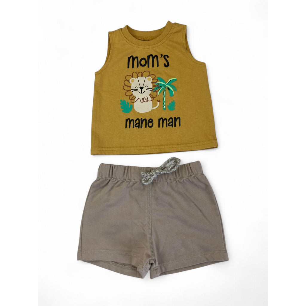 0-3M Mustard Lion Tank Top & Beige Shorts - Cuddlesome