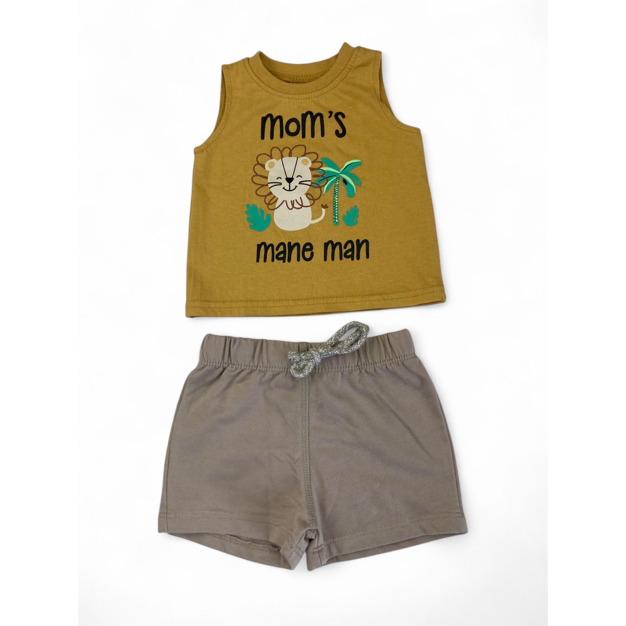 0-3M Mustard Lion Tank Top & Beige Shorts - Cuddlesome