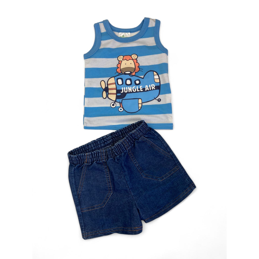 3-6M Denim Shorts & Blue Sleeveless Tank Top - Cuddlesome