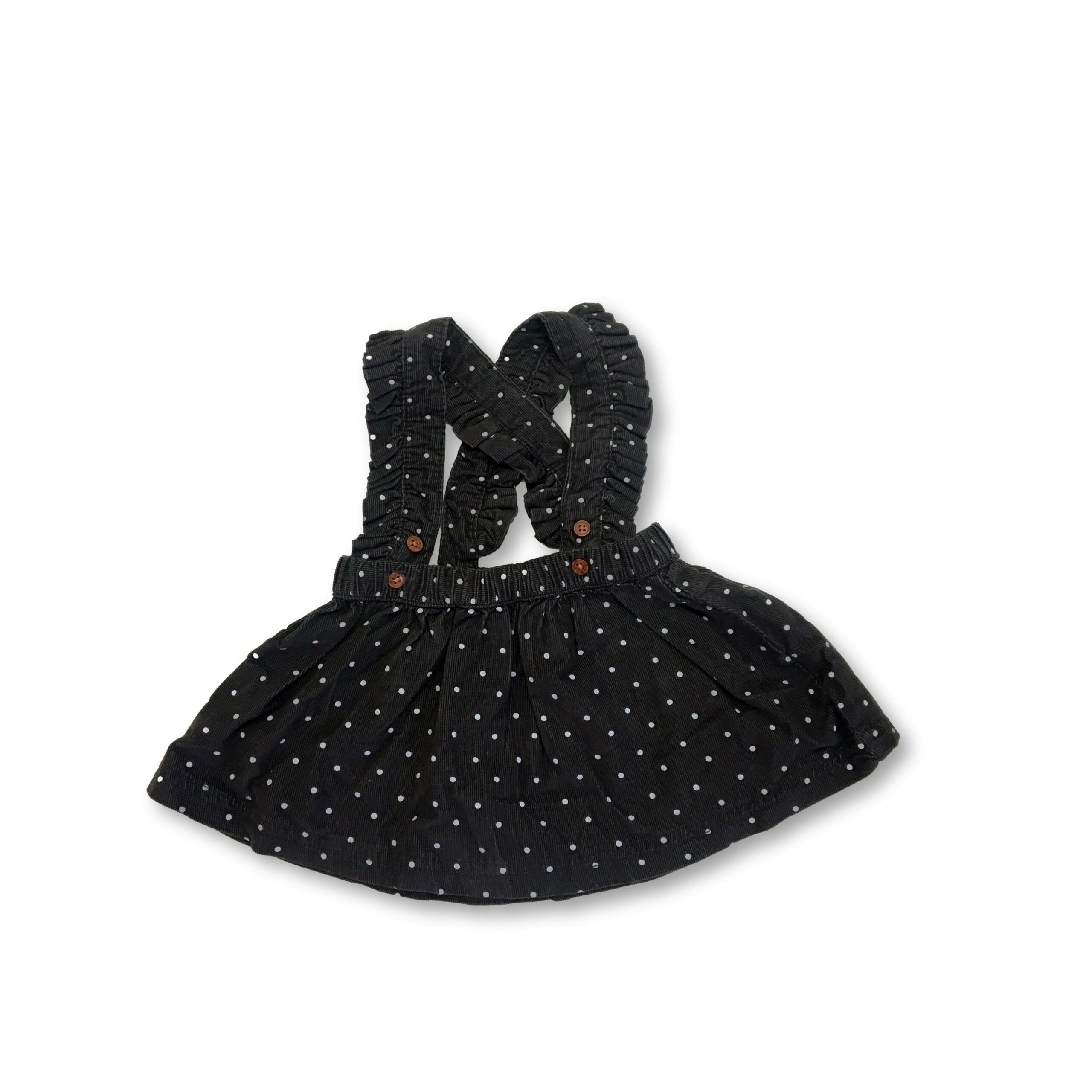 6-12M Dark Grey & White Dotted Corduroy Suspender Skirt - Hema