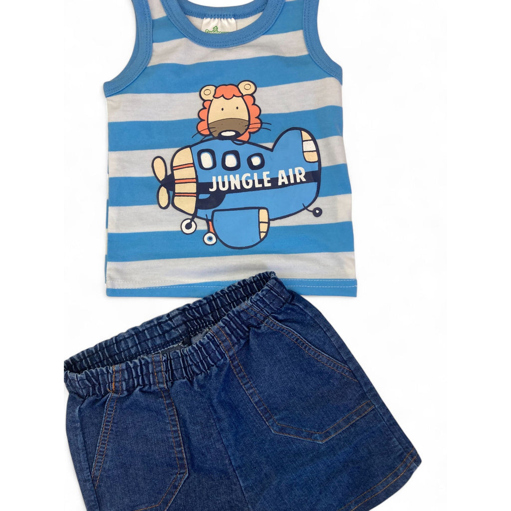 3-6M Denim Shorts & Blue Sleeveless Tank Top - Cuddlesome