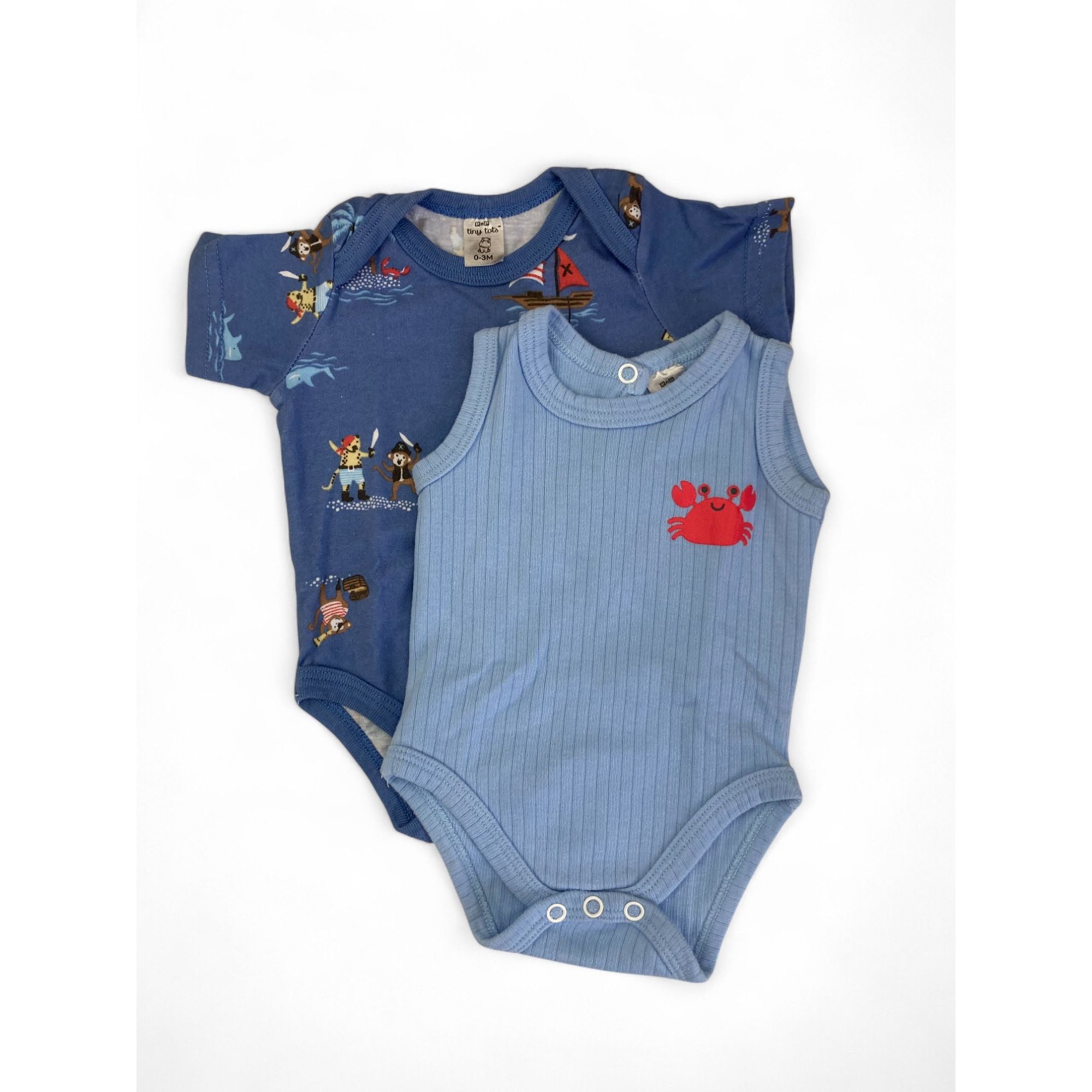 0-3M Blue Nautical Bodysuit & Crab Ribbed Bodysuit - Tiny Tots