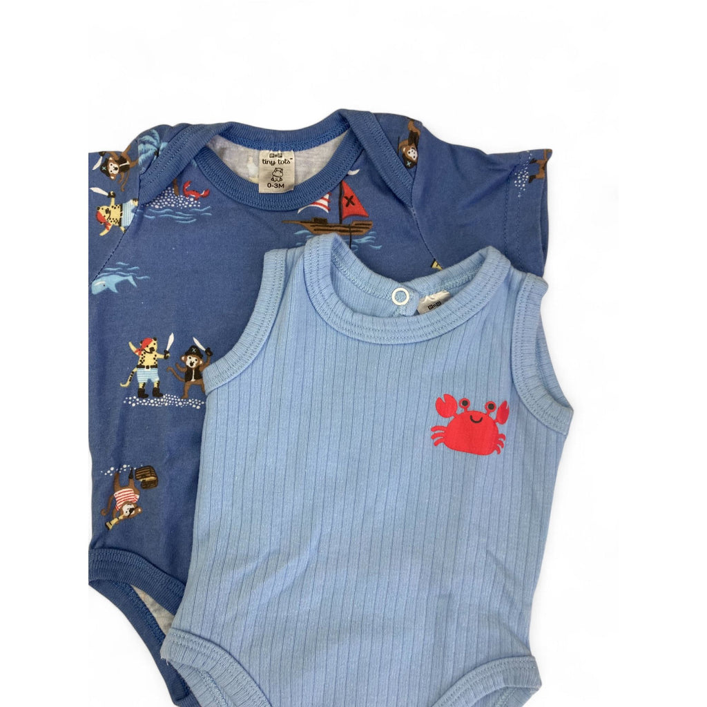 0-3M Blue Nautical Bodysuit & Crab Ribbed Bodysuit - Tiny Tots