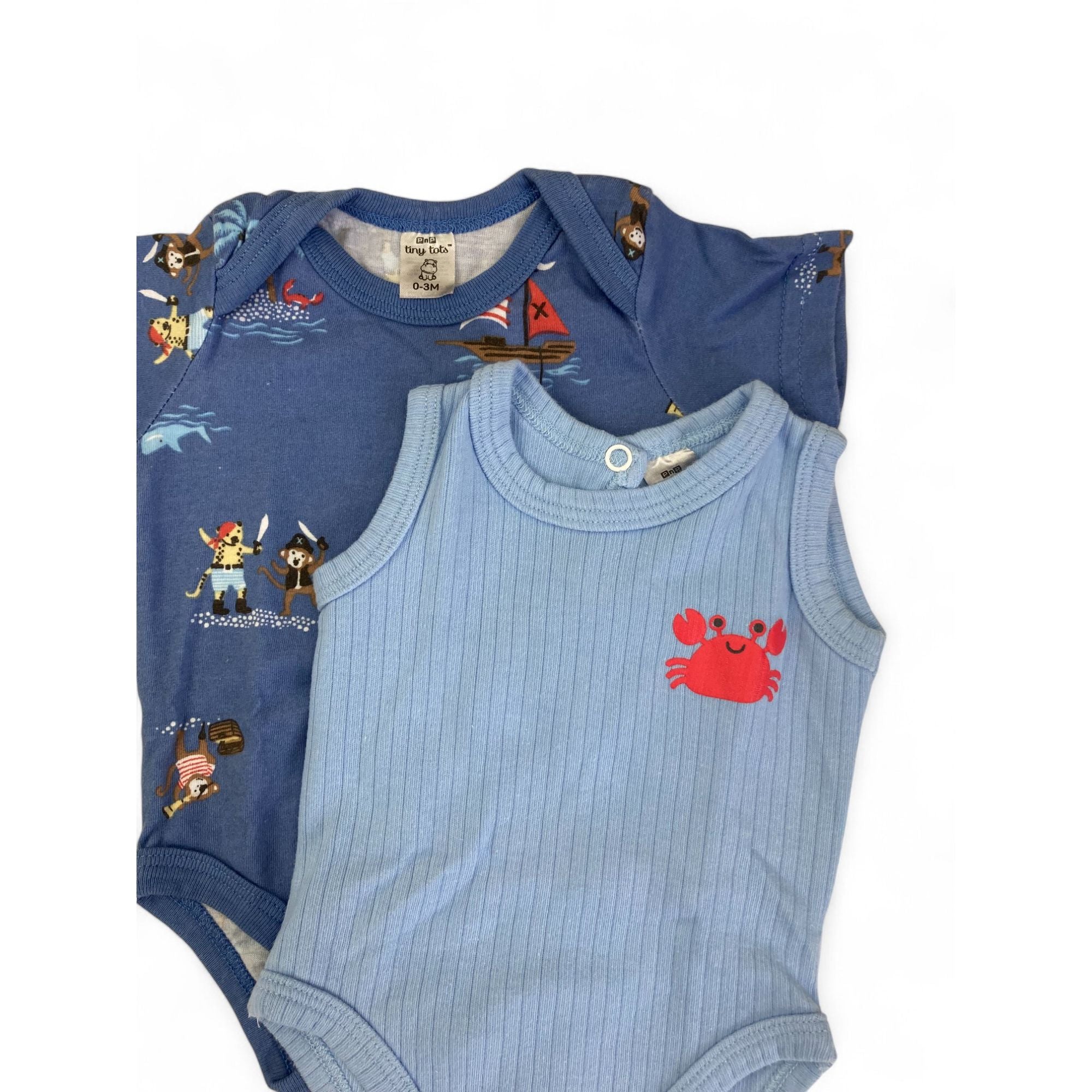 0-3M Blue Nautical Bodysuit & Crab Ribbed Bodysuit - Tiny Tots