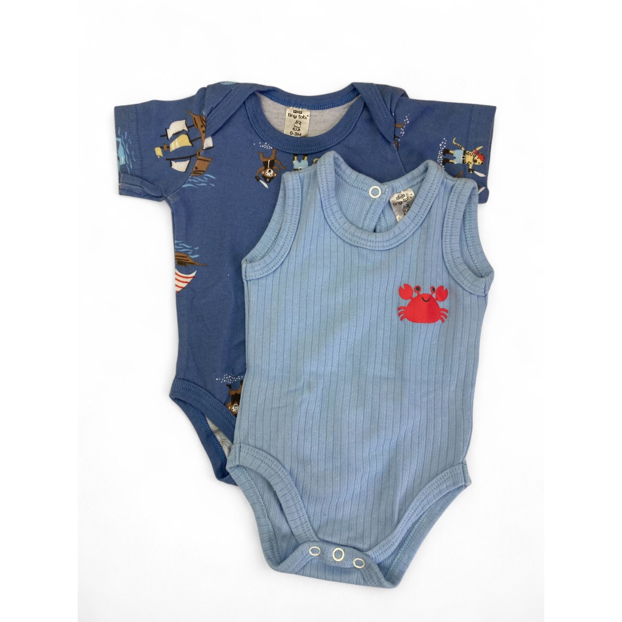 0-3M Blue Nautical Bodysuit & Crab Ribbed Bodysuit - Tiny Tots