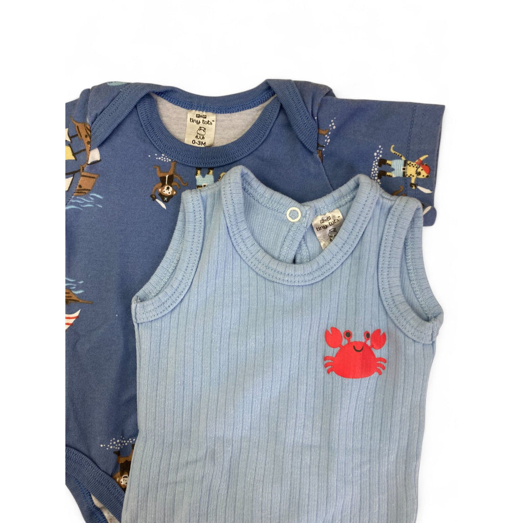 0-3M Blue Nautical Bodysuit & Crab Ribbed Bodysuit - Tiny Tots