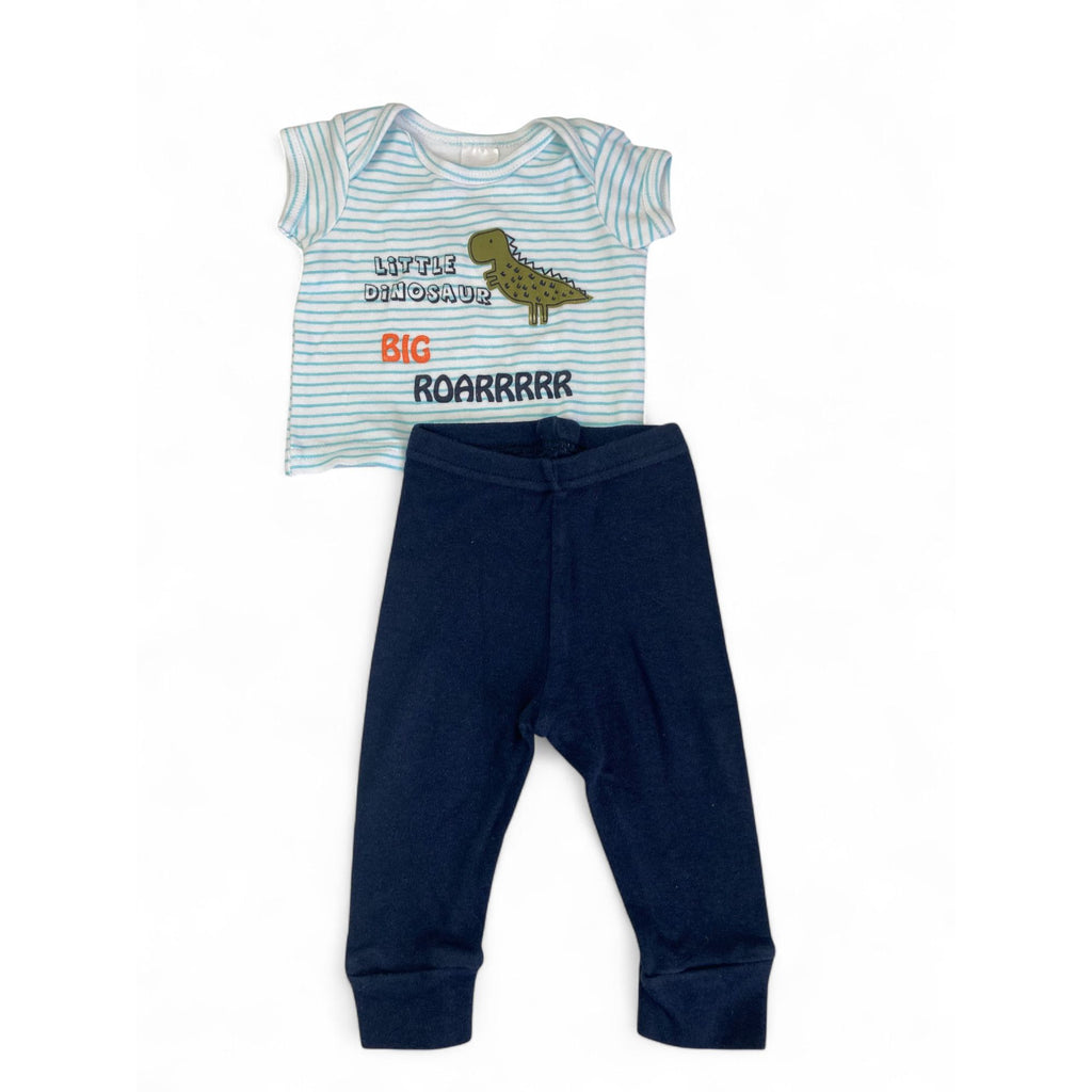3-6M Blue Dinosaur T Shirt & Navy Blue Leggings - 123