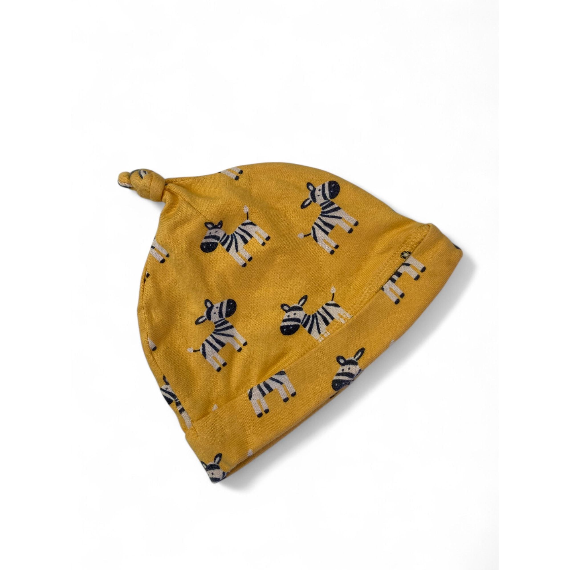 3-6M Yellow Zebra Print Knotted Beanie - Jojo Maman Bebe