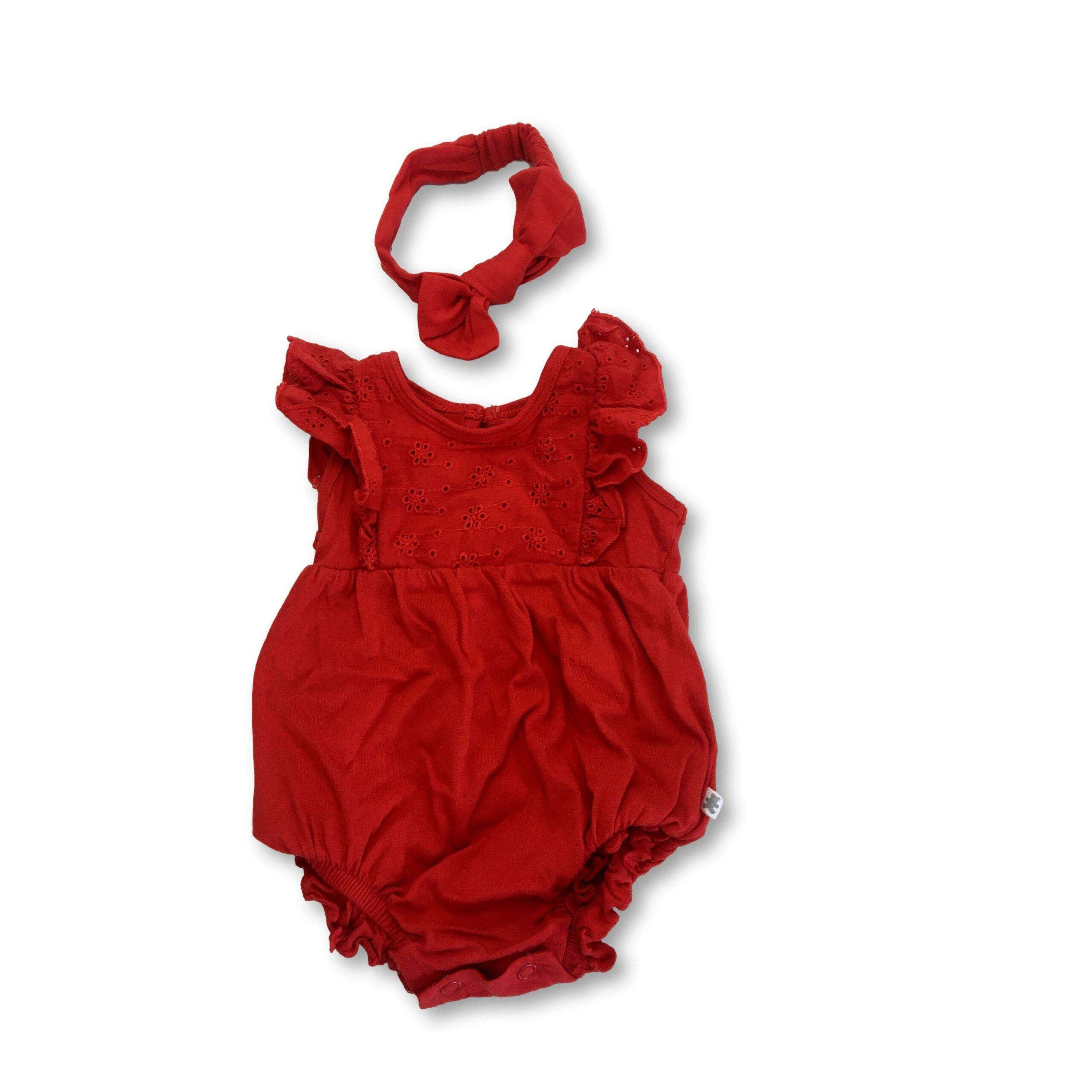 Newborn Red Cotton Eyelet Romper & Headband - Woolworths