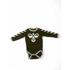 0-1M Olive Green & White Logo Long Sleeve Bodysuit - Hummel