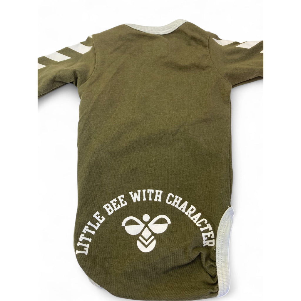 0-1M Olive Green & White Logo Long Sleeve Bodysuit - Hummel