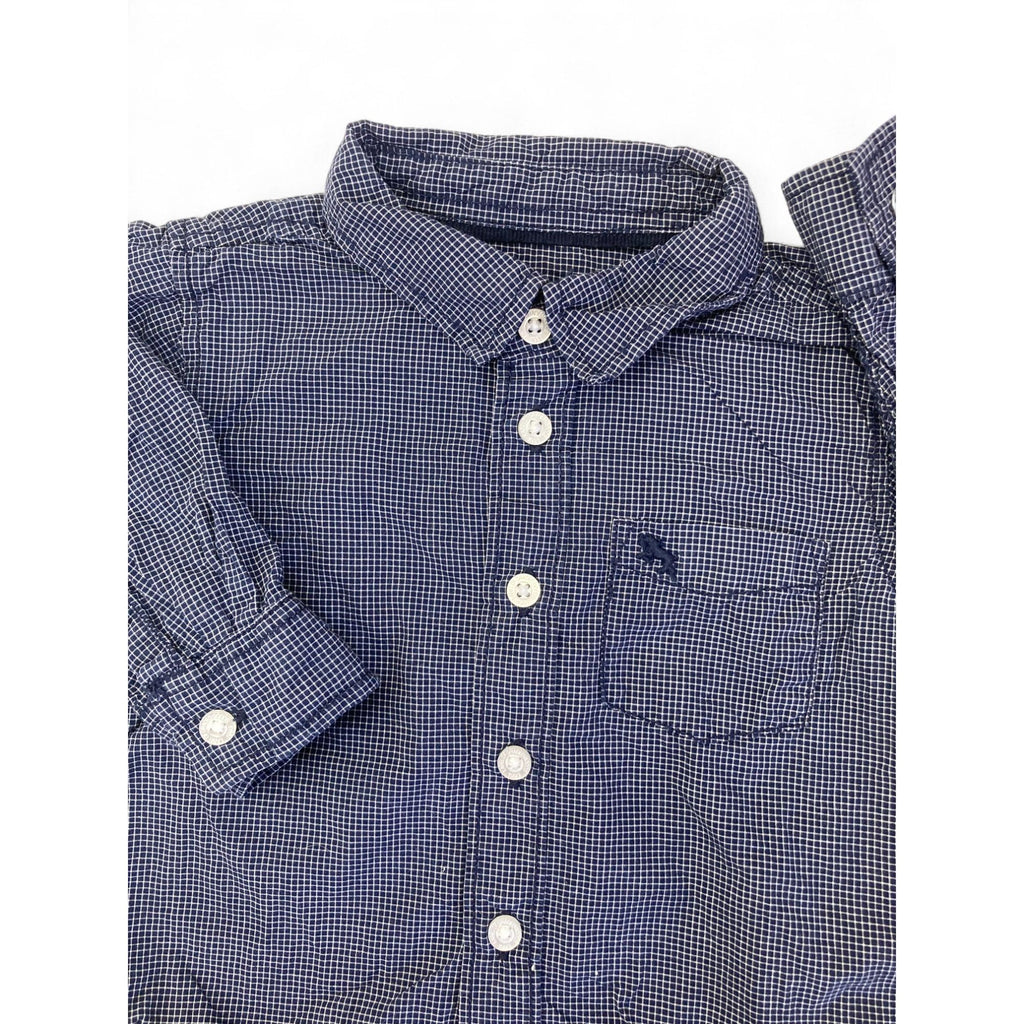 US 2-4M Navy Blue & White Grid Line Button Shirt - H&M