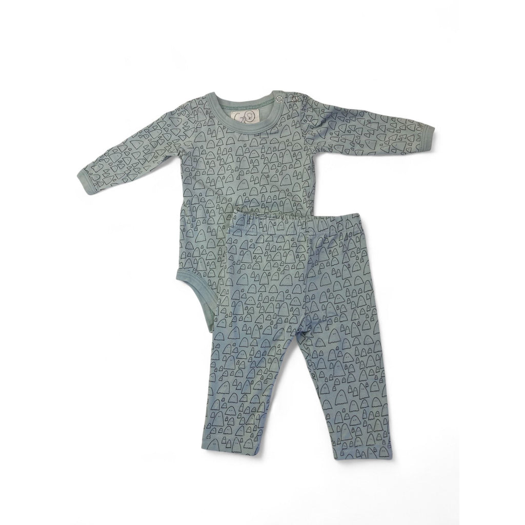 1-2M Mint Green & Black Ghost Print Bodysuit & Leggings - Gro